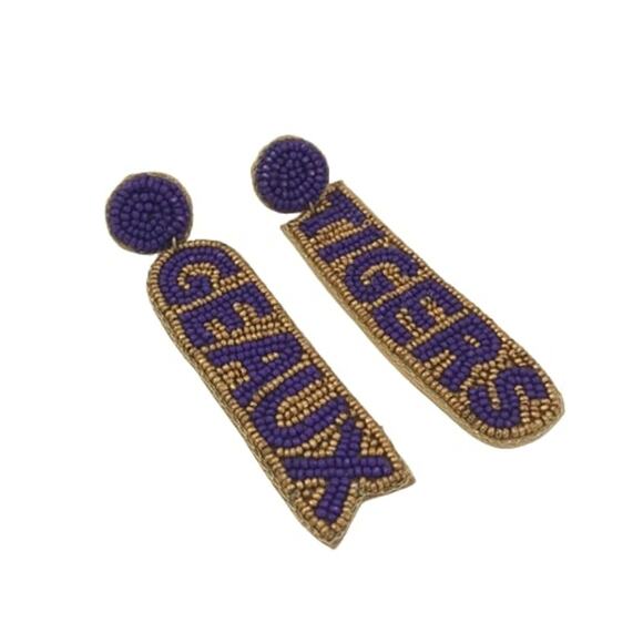 Geaux Tigers Beaded Team Earrings/Geaux Tigers/LSU Earrings/Gift for Her/Gameday - Picture 1 of 3
